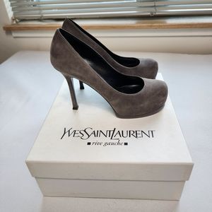 Yves Saint Laurent Tribute Two 80 Pumps - Grey Suede Size 36/6